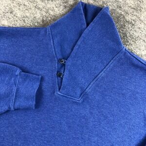 Orvis Mens Blue Cotton Pullover Sweatshirt Button Neck Collar Embroidered